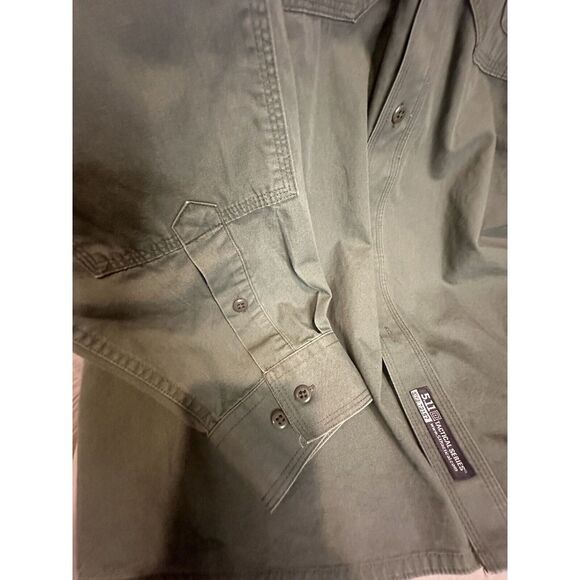 5.11 Tactical Shirt Long Sleeve 3XL Reg Military Green Button Up Style Pockets - Picture 7 of 14